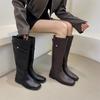 Tall Boots Women's Boots Fall and Winter Large Barrel Circumference Retro Small Gold Buckle Not Knee High Knight Boots