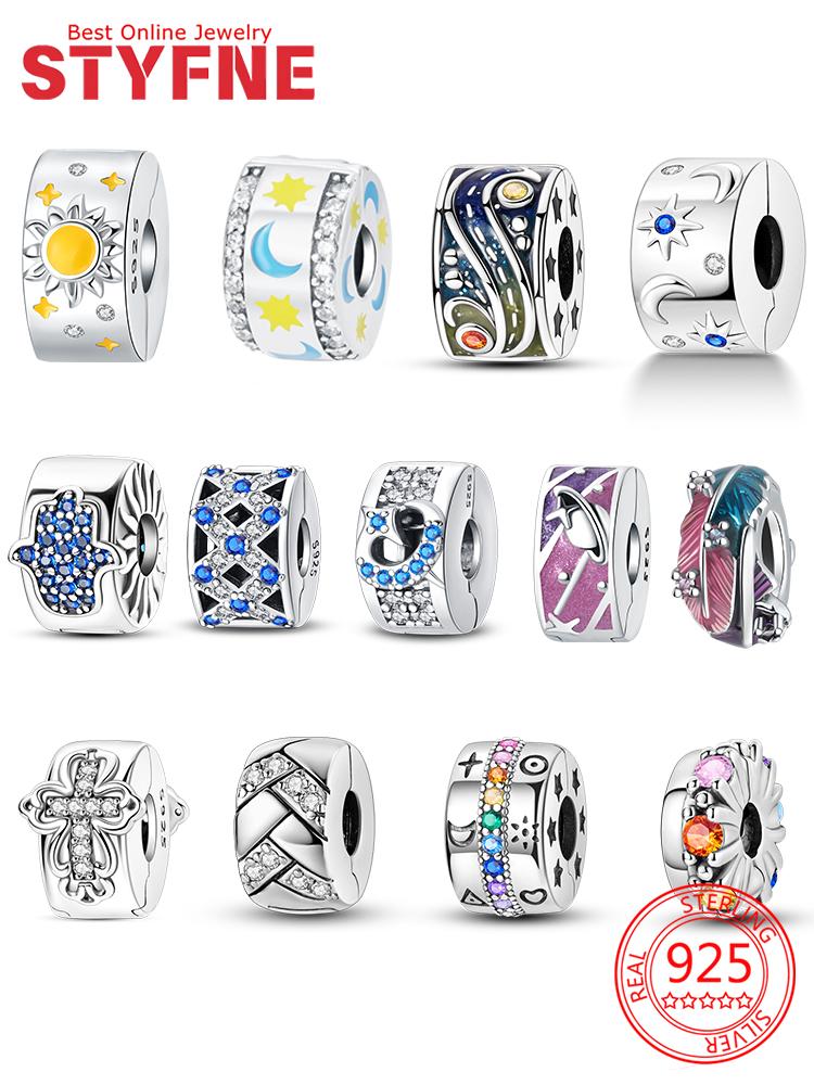 Шарм-клипса для браслета, клипса-замок, стопорная бусина, медная разделительная бусина, европейские открывающиеся бусины «Солнце, Луна, Звезда», подарок