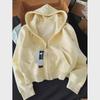 Korean-Style Women's White Hooded Zipper Cardigan Sweater