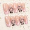 10pcs Handmade Press-On Nails With Pink Leopard Print Heart Rhinestones Sweet Spicy Style Removable Nail Tips Women