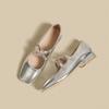 Fashion Soft Silver Mary Jane Shoes Summer New French Shallow Mouth Retro Square Toe Flat Single-layer Shoes