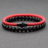 2Pcs Matching Bracelet Set Unisex 6mm Onyx Stone Braclet 4mm Cord Chain Braslet Paired Couple Brazalete Pulseira Joias