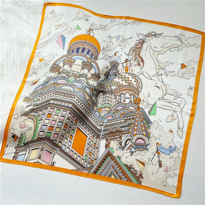53*53cm Square Silk Scarf Women's Fashion Printed Small Neck Scarf Office Women's Hair Belt Folar Handkerchief Women's Handkerchief Scarf