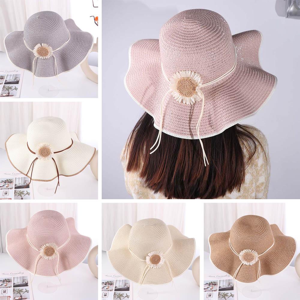 Wide Brim Folding Straw Hats Sun Flower Women's Sun Hat Fashion Bohemian Straw Hat  Vacation