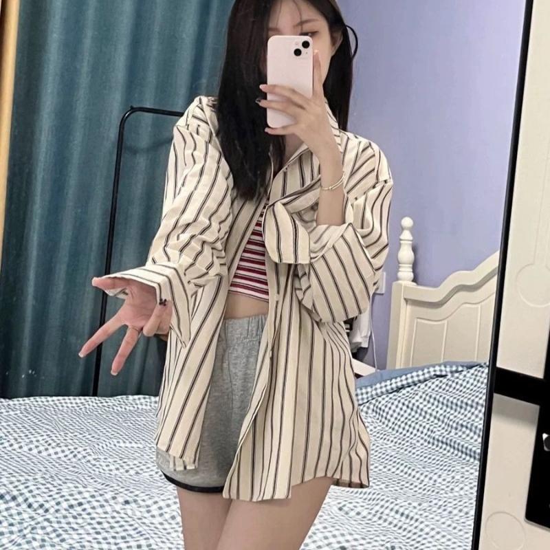 Fashion Elegant Casual Striped Shirts for Women Spring and Summer New Long Sleeve Loose Women's Blouses Simple Single Breasted Office Shirt Tops 26114