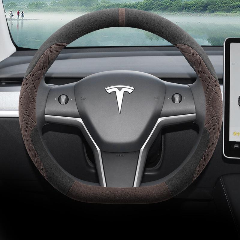 Ультратонкая замшевая накладка на руль для Tesla Model 3/Y/X, всесезонная.