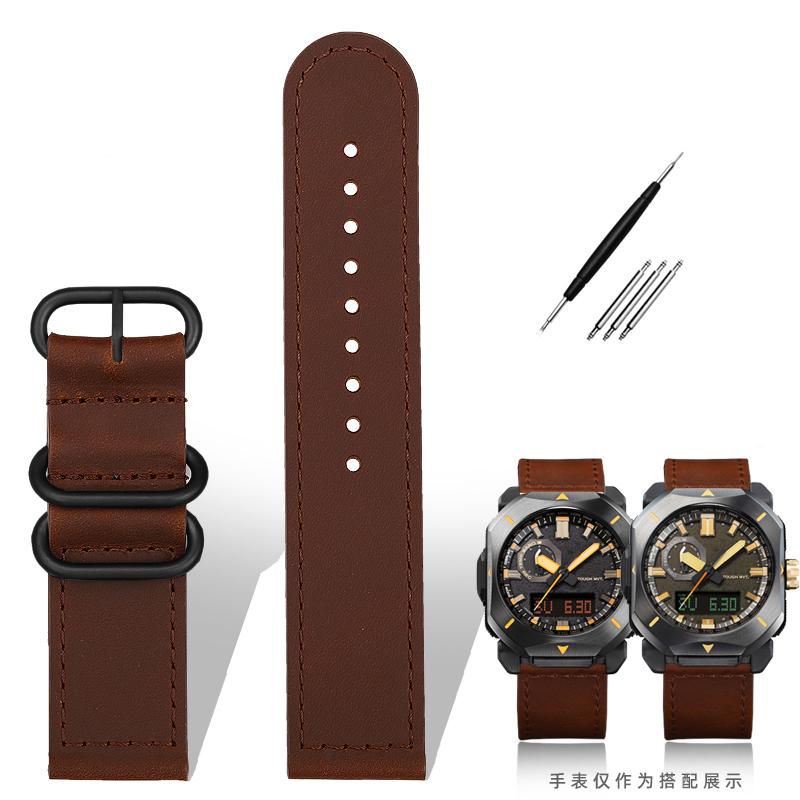 Для ремешка часов Casio PRW6900Y/6800 Кожаный ремешок PRW-60Y/50Y Ретро Винтажный Браслет из Воловьей Кожи Ремешок для Часов Черный Коричневый 23 мм