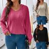 Женская мода однотонная футболка с V-образным вырезом и длинными рукавами, повседневная футболка, зимняя