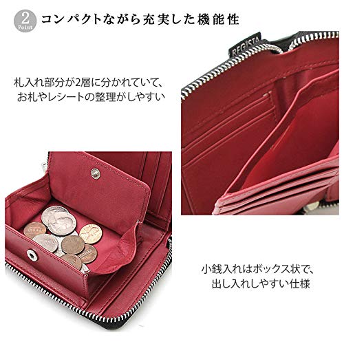 [Register] Men's Bifold Mini Wallet with Box-Shaped Coin Purse and Zipper, Saffiano, Black, Free Size