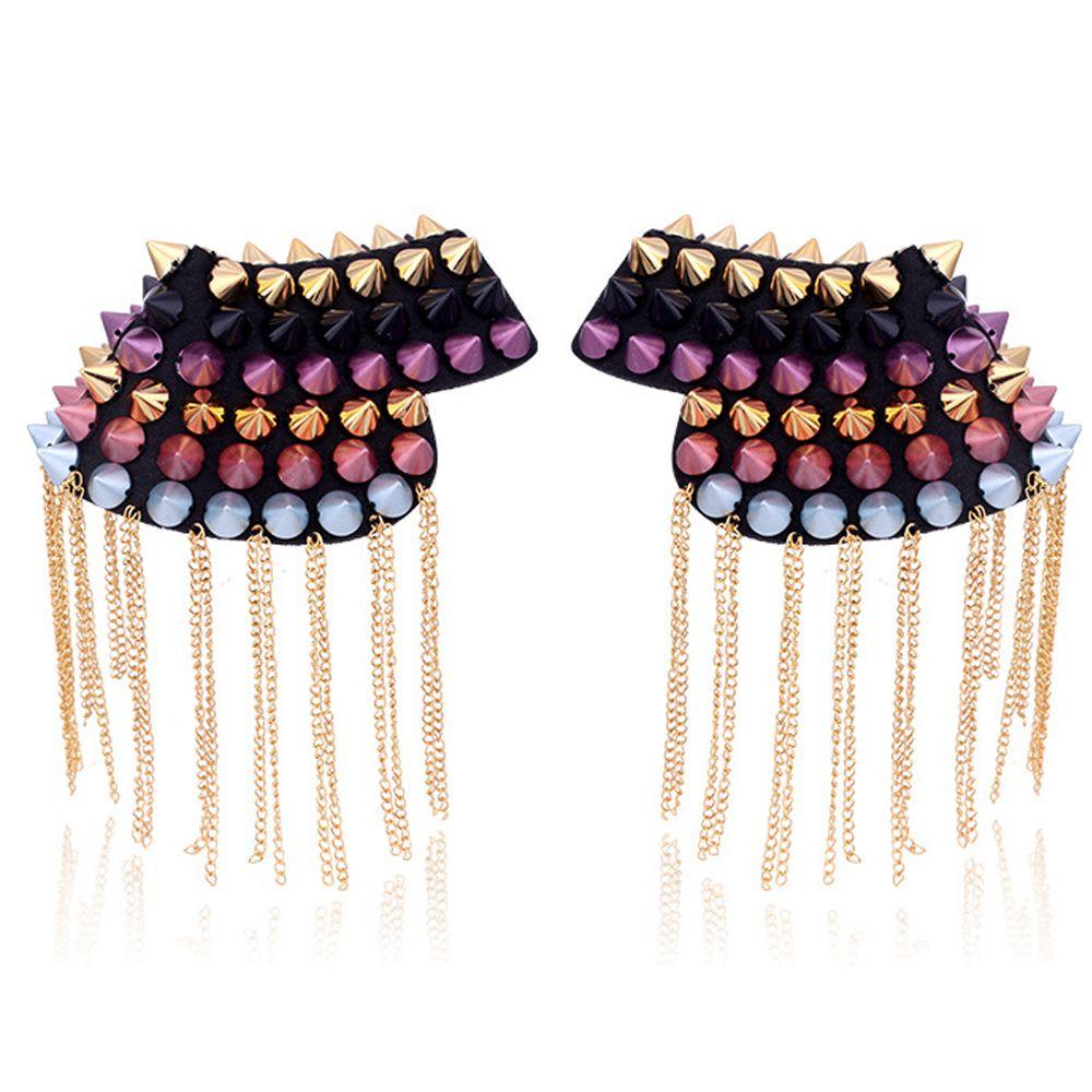 Новая мода 1 пара цепочка кисточка заклепка наплечник брошь панк кисточка металлический эполет для женщин мужчин