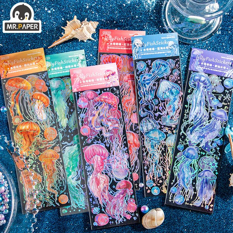 Mr. Paper Colorful Jellyfish Theme Stickers Sea Creatures Printed PET Waterproof Sticker Decorative Stationery Art Supplies