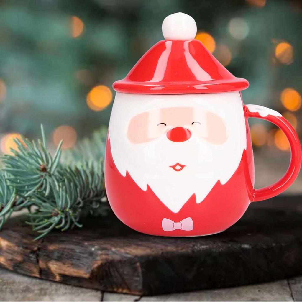 Рождественская чашка большой емкости, 450 мл, керамическая чашка для чая, молока, кофейная кружка с крышкой, ложка для дома