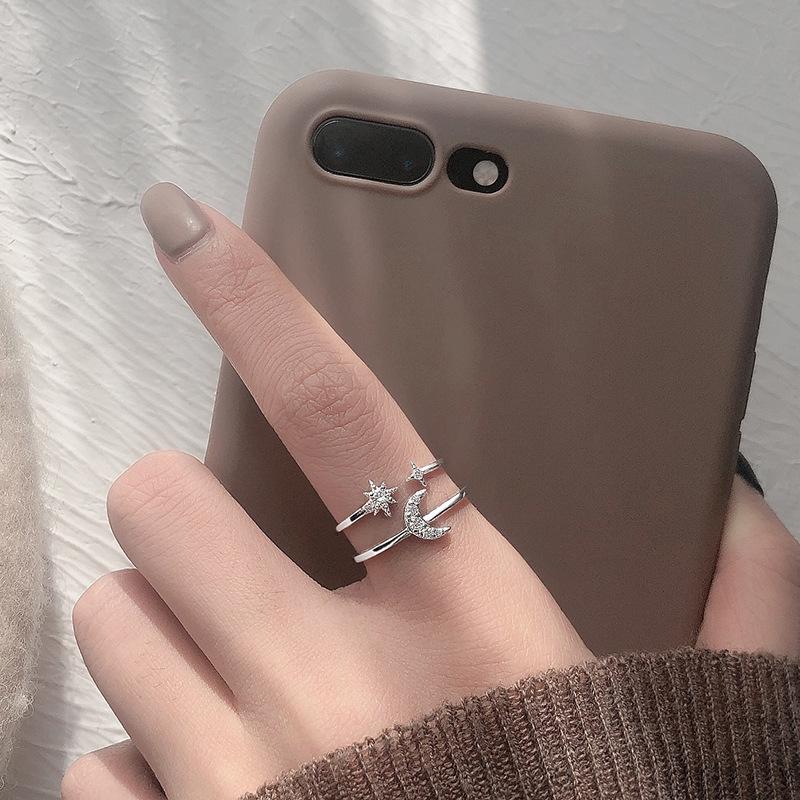 Women's Double-Layer Star and Moon Ring: Light Luxury Adjustable Index Finger Jewelry, New Style.