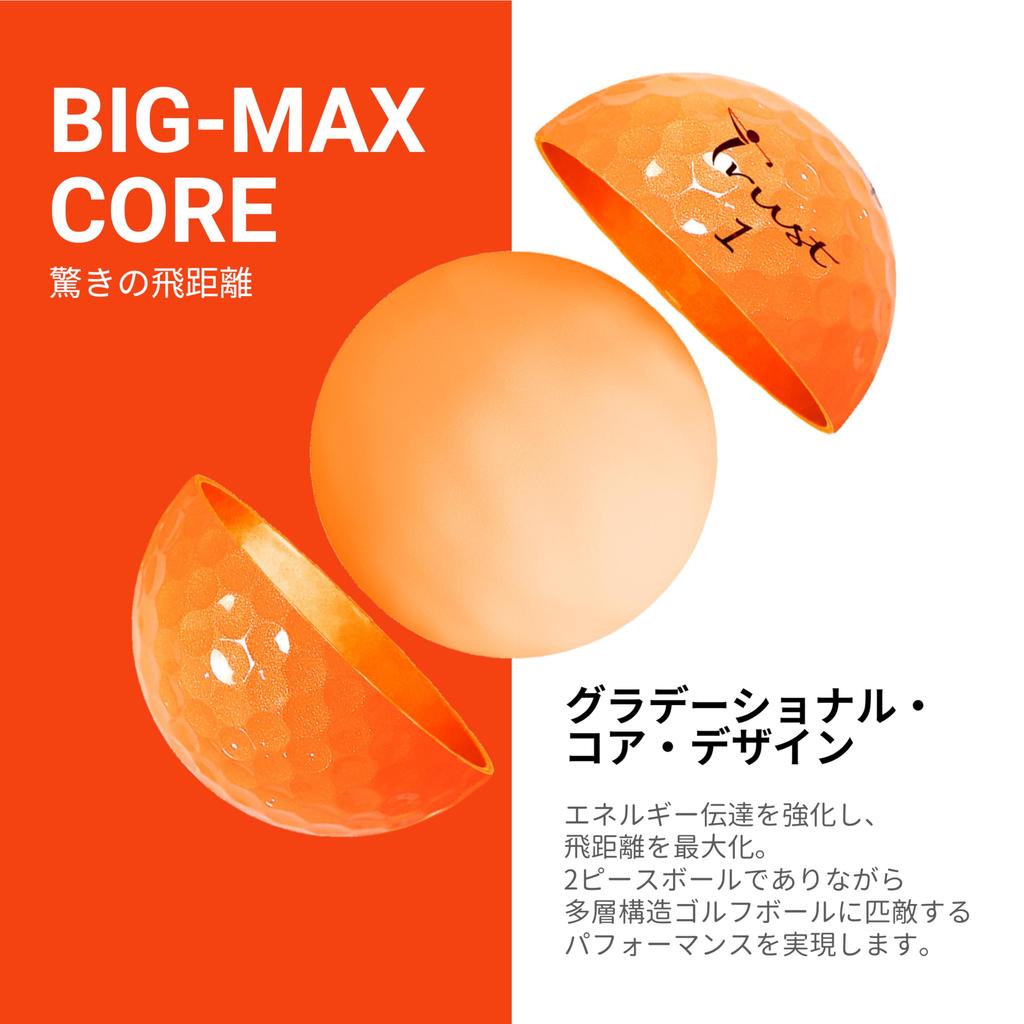 TRUST Panther Мячи для гольфа Уретан Мягкое ощущение Прямая остановка Ядро BIG MAX Дальность и контроль 1 дюжина Оранжевый Покрытие K10, Траектория полета, Высокий отскок