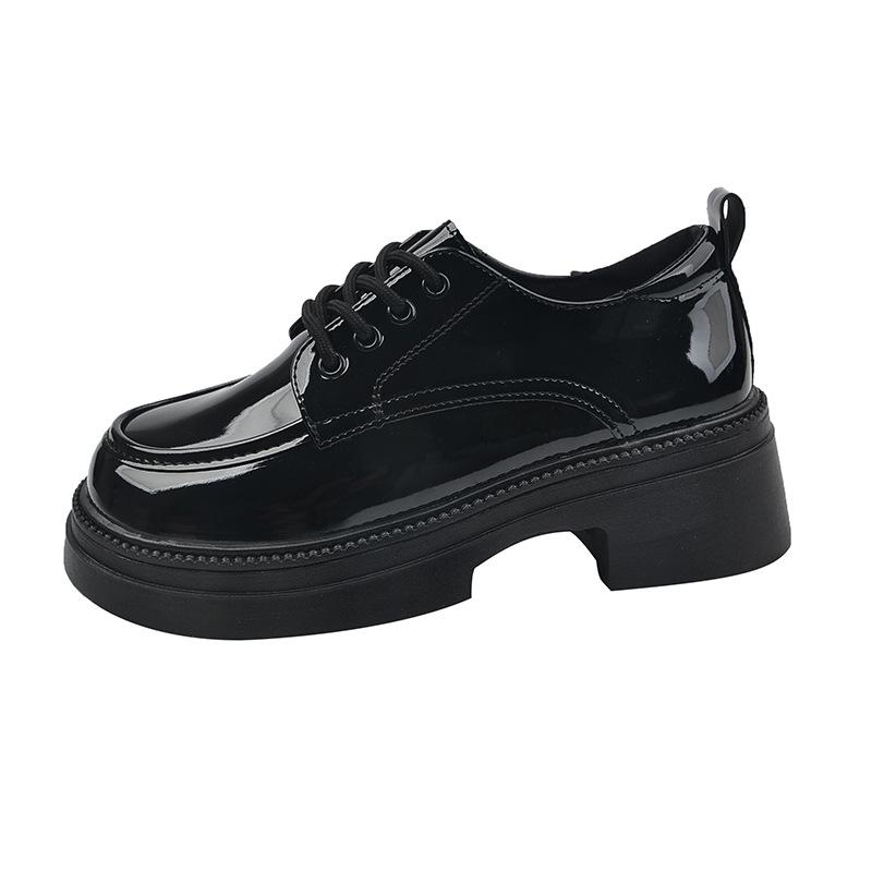 Retro British Style Small Leather Shoes Women's Spring and Autumn Platform 2025 Summer and Autumn New Black Jk Lace-up Loafers