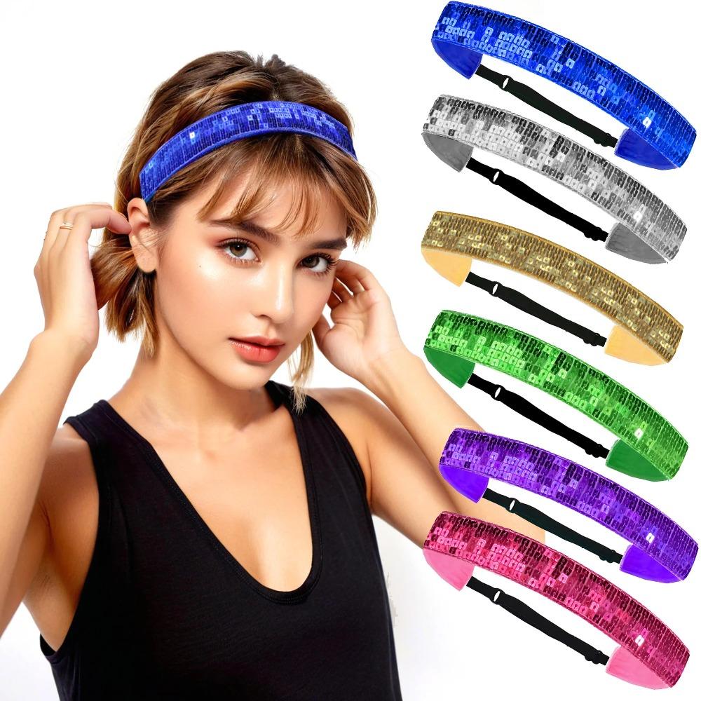 1 PC. Available in Multiple Colors. Ladies' Headband. Sequin Headband. Suitable for Sports and Yoga. Anti-slip. Adjustable. Elas