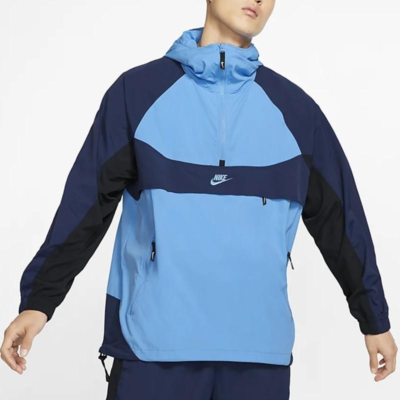 Nike Тканая куртка с капюшоном с цветными блоками и полумолнией, мужская верхняя одежда, синяя BV5386-412