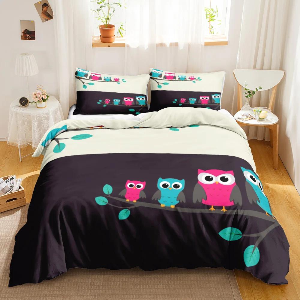 Комплект пододеяльника с совой, мультяшный чехол для одеяла, тематический комплект постельного белья «С днем рождения», милая птица, полиэстеровый чехол для одеяла, полуторный размер для детей