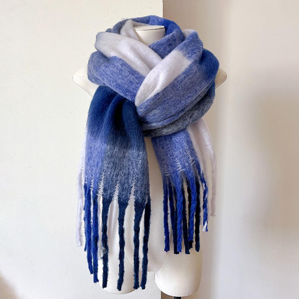 Winter New Couple's Colorful Checkered Scarf for Women's Winter Warmth Thick Mohair Long Scarf Shawl