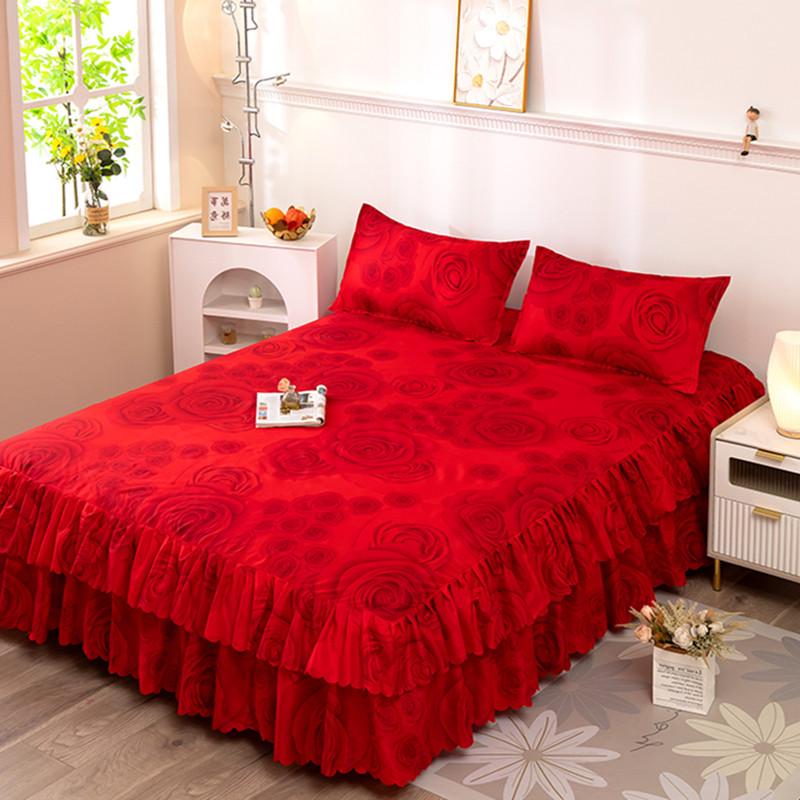 Skin-Friendly Non-Slip Fitted Bed Skirt and Mattress Protector for 1.8m Double Bed