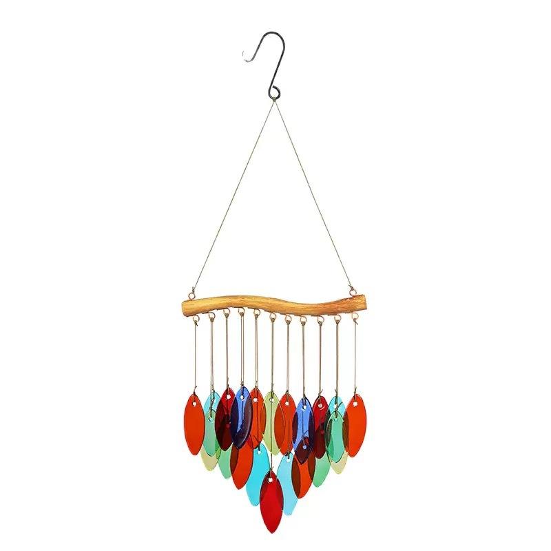 Hot-melt Stained Glass Wind Chimes Rich Colors Fish Leaves Patterns Home Courtyard Garden Hanging Decorations Housewarming Gifts