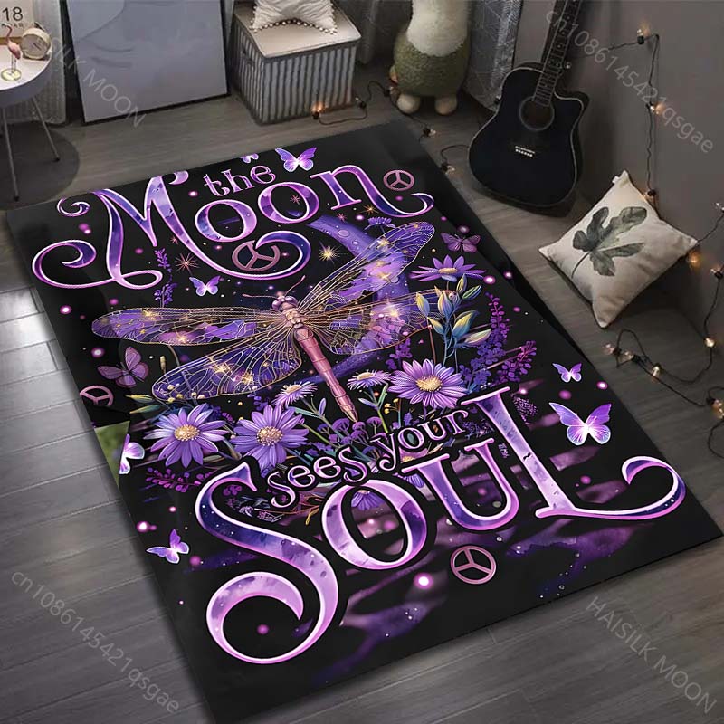 1PC Purple Dream Dragonfly Pattern for Carpet Living Room Bedroom Bedside Floor Mat Home Decor Large Size Room Area Rug