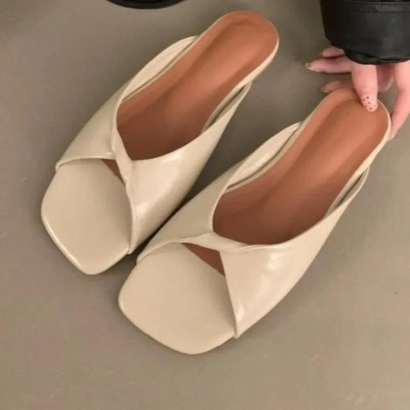 Модные Горячие Продажи 2025 Лето Женская Мода Квадратный Носок Открытый Носок Узкий Ремешок Сандалии Новый Стиль Открытая Пятка Мягкая Подошва Пляжные Шлепанцы