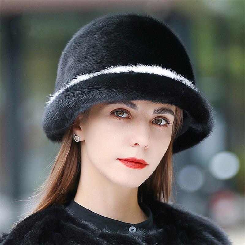 Шапка из 100% норкового меха для девочек, мягкий утолщенный меховой берет, женская шапка, элегантная зимняя уличная ветрозащитная теплая шапка