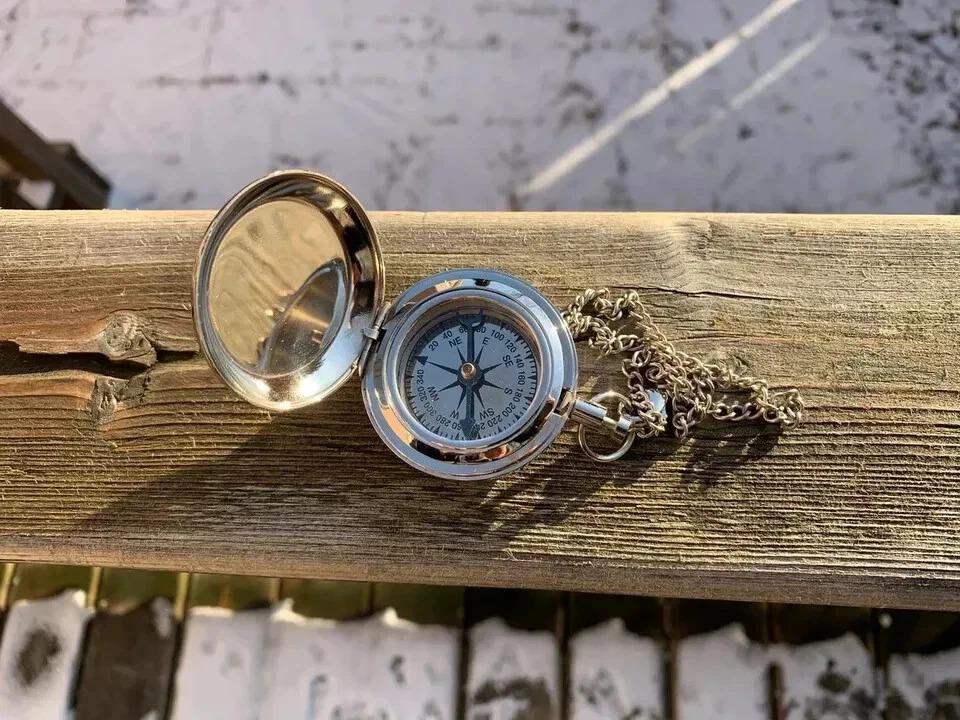 Brass Silver Finish Pocket Compass – Nautical Marine Collectible Compass Gift