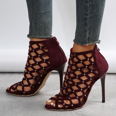 Сексуальные женские сандалии на высоком каблуке с рыбьей головой, полые заклепки и молния сзади, женская обувь большого размера в римском стиле