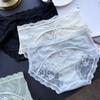 Ladies Spring Summer Sexy After Hollowed-out Ice Silk Gauze Lace Mid-waist Panties