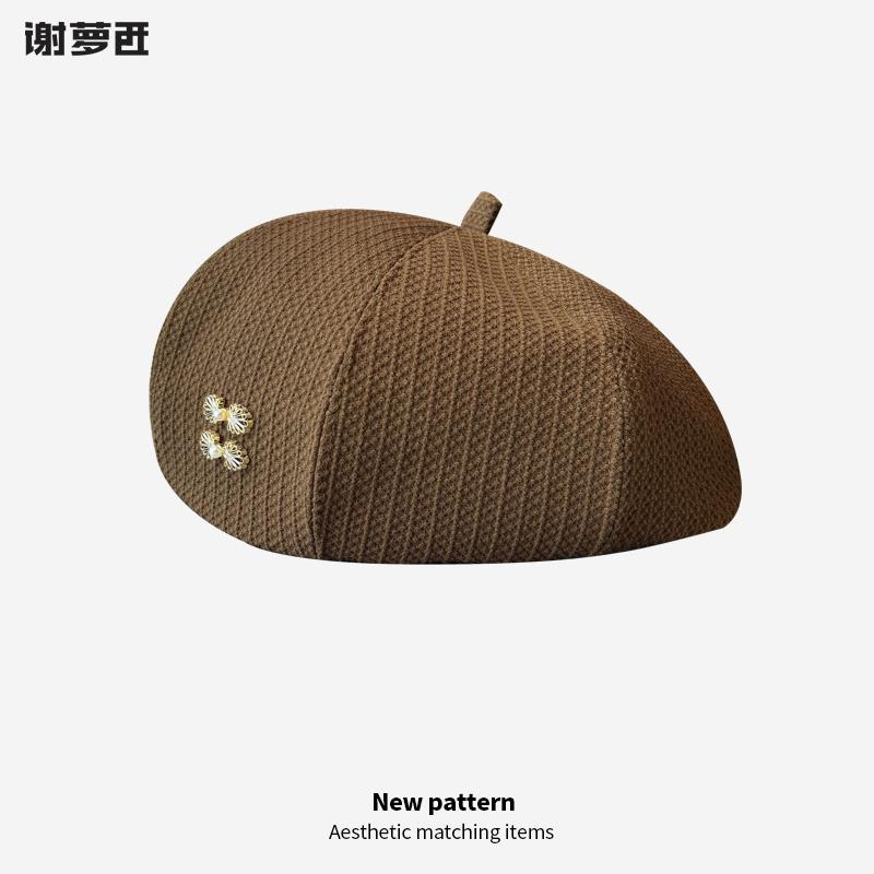 Берет женский осень и зима 2024 новая коричневая шляпа восьмиугольная шляпа показывающая лицо маленькие весенние и осенние модели