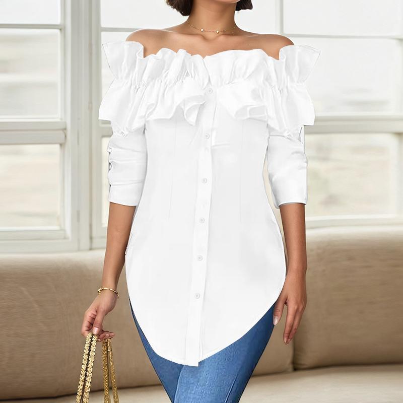 ZANZEA Women Casual Off Shoulder Long Sleeve Plain Blouse