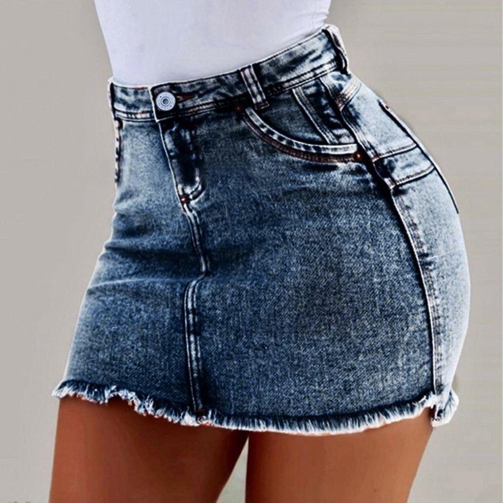 New Women Summer Short Jeans Denim Female Pockets Wash Denim Mini Skirts