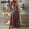 Праздничное платье в стиле бохо с расклешенными рукавами, V-образным вырезом и высокой талией, длинные цветочные женские платья