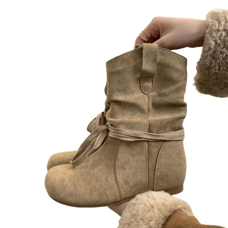 Женские ботильоны на плоской подошве на шнуровке, удобная обувь для платья, замшевые зимние сапоги для снега 2025, повседневный бренд, челси, ботильоны женские, обувь