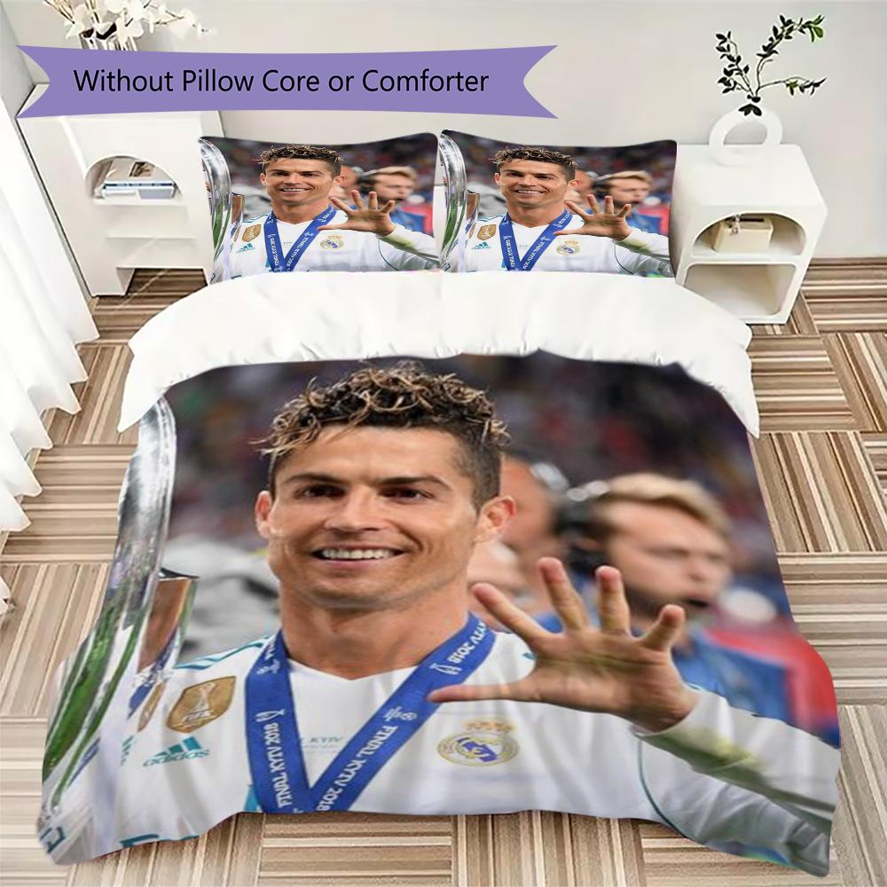 C Ronaldo Pattern Bedding uilt Set uilt Cover Pillowcase Home Decoration Birthday Gift (1 * duvet cover + 2 * pillowcase without core)
