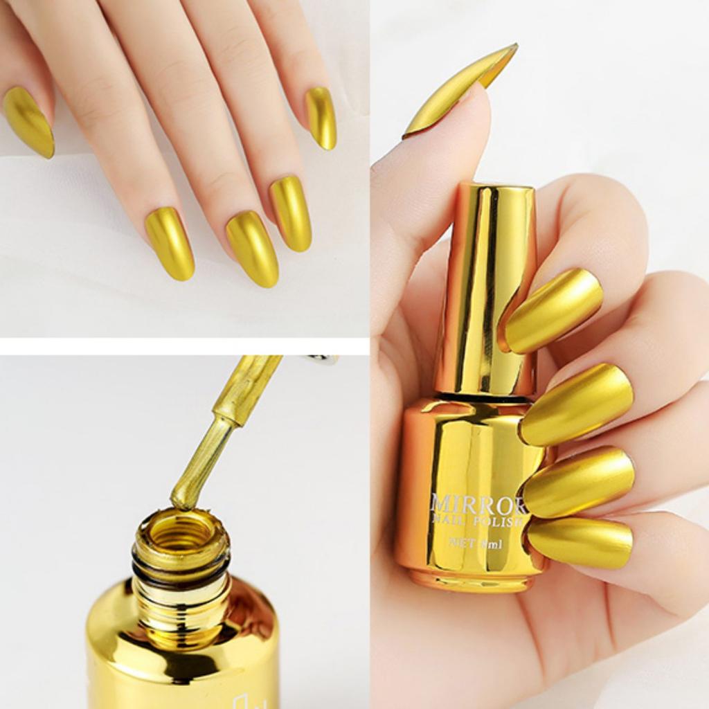 Зеркальный лак для ногтей с эффектом металлик, стойкий глянцевый лак для ногтей без запекания