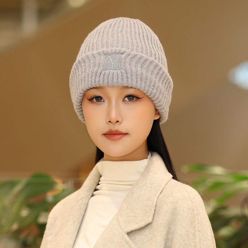 Большой обхват головы толстая шерстяная шапка женская осенне-зимняя свободная теплая шапка-бини шапка от холода большое лицо маленькая вязаная шапка с ушками