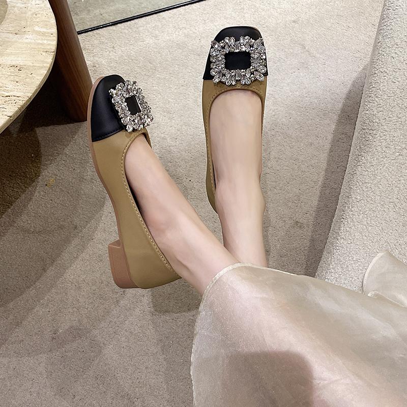 Модные женские весенние повседневные туфли с квадратным носком на низком каблуке и мягкой подошвой, со стразами, на плоской подошве, женские элегантные туфли в стиле ретро во французском стиле с квадратным носком