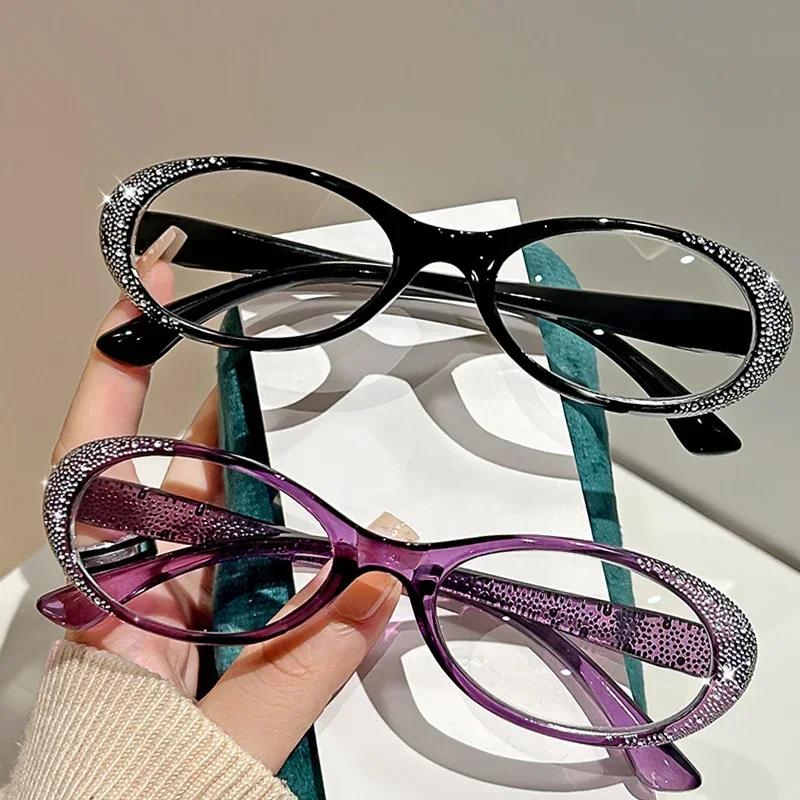 Luxury Round Frame Reading Glasses Fashion Diamond Frame Presbyopia for Women HD Lens Ultralight Far Sight Eyeglasses 0+1.0+4.0