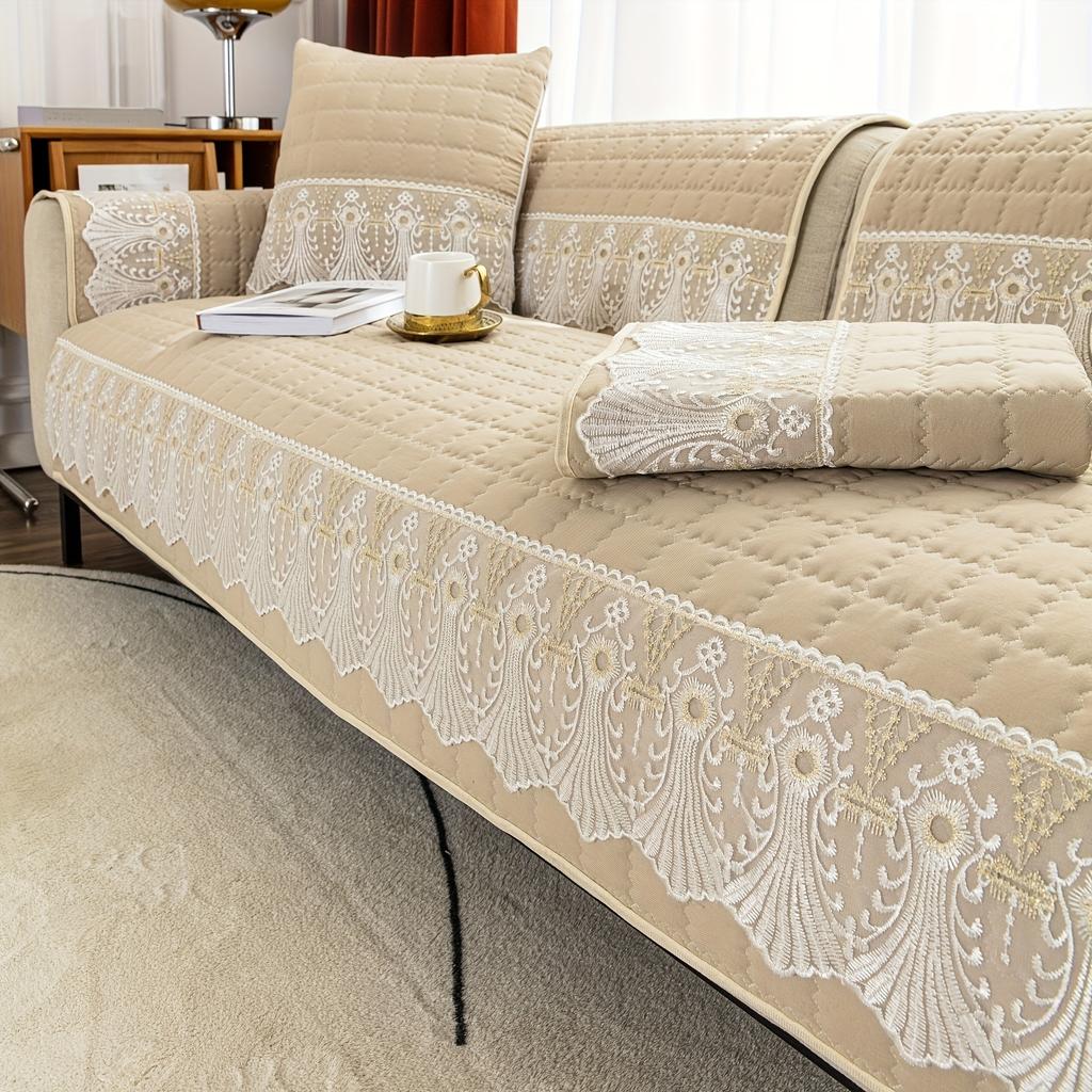 Plaid Lace Decorated Non-slip Sofa Cover Protector Chaise Four Season Universal Stretch Corner Sofa Cushion Towel 1/2/3/4-seater