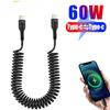 PD 60W USB C To Type C Fast Charging Cable For  Honor Xiaomi Redmi POCO Samsung Phone Spring 5A Charger Car Cable