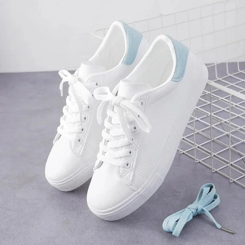 Fashion 2025 New In Fashion Women's Vulcanize Shoes Lace-Up PU Leather Shoes Woman Casual Classic White Shoes Sneakers Zapatos De Mujer