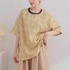 2025 Летняя льняная клетчатая футболка женская с принтом с коротким рукавом желтая свободная футболка
