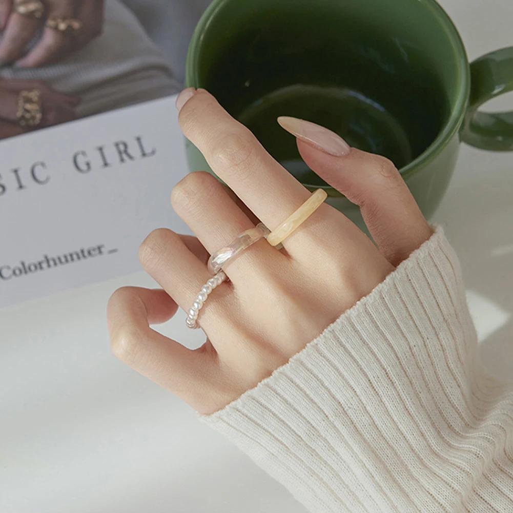 3Pcs/set Korean Colorful Resin Rings For Women Girls Vintage Simple Acrylic Rings Set Fashion Jewelry Accessories Party Gifts