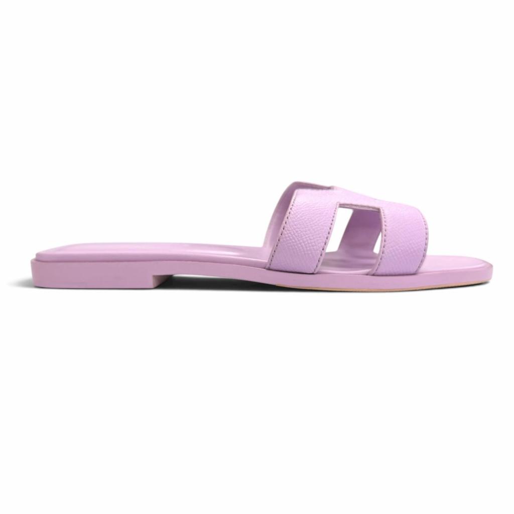 Excellent HERMES Sandals ORAN H-motif flat mules purple leather 36.5 202272Z Used