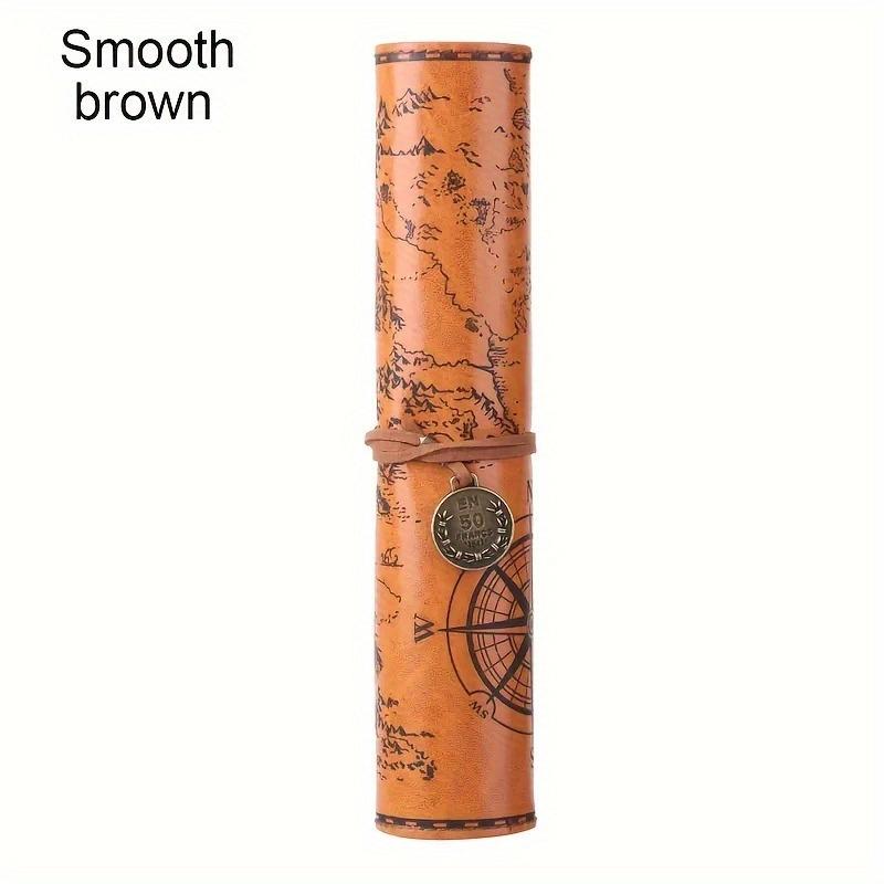 Creative Treasure Map Storage Pen Case, Simple Retro Faux Leather Large-capacity Pen Roll Case, Home & School Office Supplies.