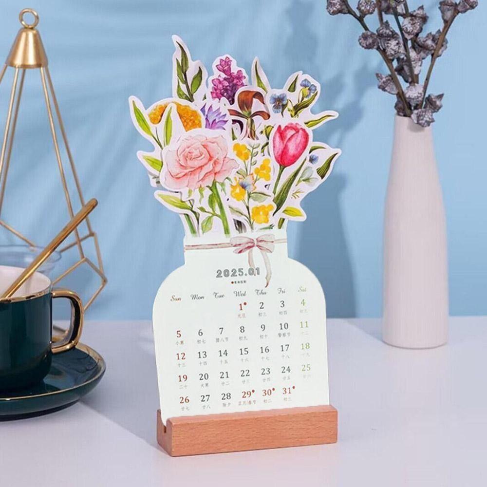 С базовым цветочным настольным календарем, бумажным календарем ручной работы, годом Змеи, деревянным календарем 2025, настольным календарем, для офиса
