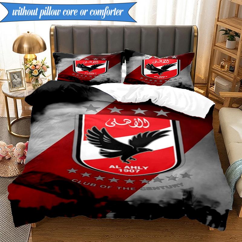3PCS Ahly Football club Printed Soft Bedding Set,Including 1pc Duvet Cover And 2pcs Pillowcases Perfect for Bedroom, Dormitory, Fan gift